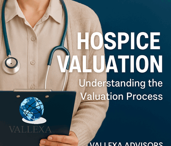 Illustration showing healthcare professionals and hospice valuation metrics, representing Vallexa Advisors’ expert guide on maximizing hospice agency value.